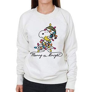 Peanuts Merry and Bright Snoopy Christmas sweatshirt voor dames, Wit, XXL