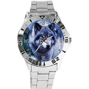 Wolf Winter Design Analoge Polshorloge Quartz Zilveren Wijzerplaat Klassieke Roestvrij Stalen Band Dames Heren Horloge