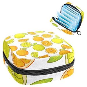 Periode Pouch Draagbare Tampon Opbergtas,Tampon Houder voor Portemonnee Vrouwelijke Product Organizer,Sinaasappels Citroenen Helder Groen Fruit, Meerkleurig, 4.7x6.6x6.6 in/12x17x17 cm