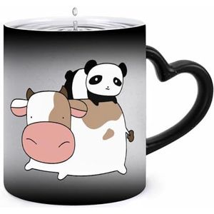 Grappige Panda Ride op Koe Koffie Mok 11oz Kleur Veranderende Mokken Hartvormig Handvat Warmtegevoelige Verkleuring Cups