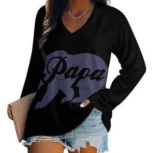 Vintage Papa Beer Vaderdag vrouwen Casual Lange Mouw T-shirts V-hals Gedrukt Grafische Blouses Tee Tops L