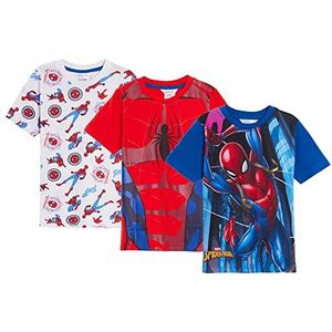 Spiderman T-shirts voor jongens, 3 stuks, met korte mouwen, Marvel voor kinderen, Meerkleurig, 4-5 Jaren