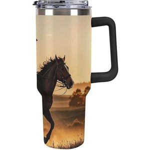 STVNKML 40 oz beker met handvat cowboys paardrijden roestvrij staal koffiemok herbruikbare reismok lekvrije geïsoleerde autobeker grote capaciteit beker voor reizen, buiten, thuisgebruik (zwart)