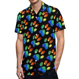 Beer Voetafdruk met Regenboog Vlag Heren Hawaiiaanse Shirts Korte Mouw Casual Shirt Button Down Vakantie Strand Shirts 4XL