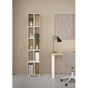 Dmora - Boekenkast Sophie, kantoorplank, mobiele boekhouder, boekenplank, 41x34 h205 cm, eiken en wit