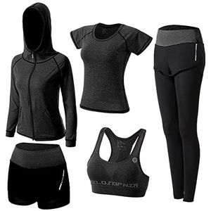 ZETIY Vrouwen 5 stks Yoga Pak Sweatsuit Vrouwen Activewear Sets Sport Yoga Fitness Kleding Dames Workout Outfit Sportpakken voor Running Jogging Gym, Zwart, S