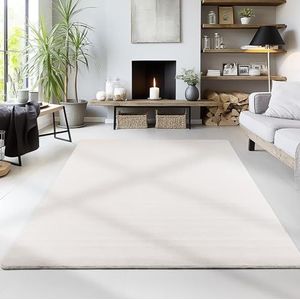HomebyHome Laagpolig tapijt, woonkamer, 160 x 230 cm, crème, wasbaar tapijt voor slaapkamer, eetkamer en ideaal als keukentapijt, extra zacht, effen, antislip, modern