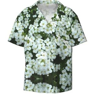 YJxoZH Witte Bloemen Print Heren Jurk Shirts Casual Button Down Korte Mouw Zomer Strand Shirt Vakantie Shirts, Zwart, XL