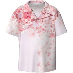 YJxoZH Roze Kersenprint Heren Jurk Shirts Casual Button Down Korte Mouw Zomer Strand Shirt Vakantie Shirts, Zwart, XXL