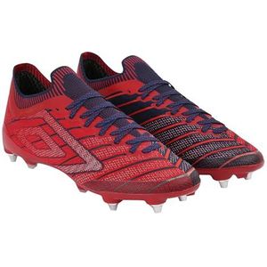 Umbro Velocita Elixir Pro voetbalschoenen voor heren, Rococo Rood Wit Landgoed Blauw, 39.5 EU