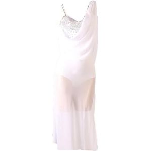 Wit,L,PONNYC Bretels Latin Performance Danskleding Tango Danskleding Met Open Rug Voor Dames Mesh Splice Ballroom Dansjurken Salsa Dansoutfit Met Strass