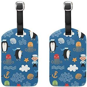 EZIOLY Cartoon zee zeeman anker dieren cruise bagagelabels koffer etiketten tas, 2 pack, Meerkleurig, 12.5x7 cm