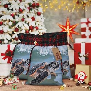VducK Grote kerstcadeauzakjes voor cadeaus zeeschildpadden kerstcadeauzakjes, herbruikbare kerstzakjes voor geschenken