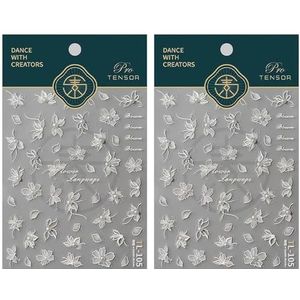 Nagelstickers, 2 vellen witte bloemen, nagelstickers, zelfklevend, lente, bloemen, nagelkunst, nagelstickers, accessoires, nail art stickers, doe-het-zelf design, nageldecoratie, nageldesign voor