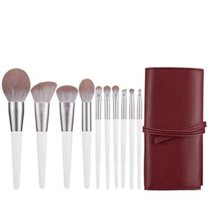 Multifunctionele Make-upborstel Make-upkwasten 10-delige Make-upkwastenset Oogschaduw Foundation, Blushkwasten Make-uptas Oogmake-up Kwasten voor Dames(White)