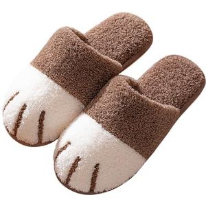 BOSREROY Instappers Warme Unisex Slippers Huis Platte Antislip Winter Sandalen Thuis Ademend Kat Poot Slides, Grijs, One Size