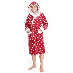 CityComfort Badjas voor meisjes, pluizige ochtendjas met capuchon voor kinderen, Rood, 11-12 jaar