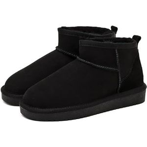 cutecool Mini-laarzen voor vrouwen, klassieke mini-laarzen met bont gevoerd, warme met bont gevoerde winterlaarzen met anti-sliplaag, zwart, 38 EU