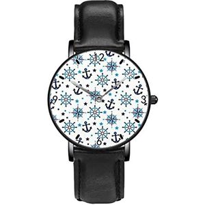 Blauw Anker Kompas Horloges Persoonlijkheid Business Casual Horloges Mannen Vrouwen Quartz Analoge Horloges, Zwart