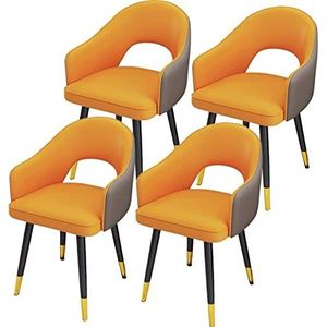 GEIRONV Eetkamerstoelen set van 4, moderne hoge rugleuning gewatteerde zachte zitting woonkamer fauteuils waterdicht lederen keukenstoelen koolstofstalen poten Eetstoelen (Color : Orange+dark Gray,