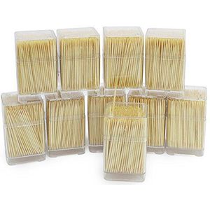 COM-FOUR® 4500x tandenstokers van hout - tandenstokers voor dagelijks gebruik - tandenstokers in een vierkante dispenserdoos - houten tandenstokers - 6,3 cm (4500 stuks - set 5)
