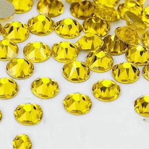 2088 DIY kristal nageldecoraties zonder hotfix, 8 grote en 8 kleine strass steentjes, platte achterkant, plaknagels voor nagelkunst - Citrien - SS16-1440 stuks