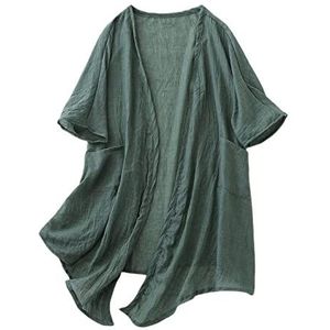 Vesten Dames,Dames Linnen Lange Vesten Casual Effen Waterval Open Voorkant Vesten Zomer Vleermuismouwen Lichtgewicht Bedekken Kimono Vest Elegant Plus Size Blouse Sjaal,Donkergroen,S