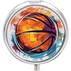 Kleurrijke Basketbal Pil Doos Mini Pil Case Pocket Pil Case voor Mannen Reizen Pillendoos Leuke Pil Organizer 3 Compartiment Geneeskunde Pil Organizer Pil Container Pil Houder
