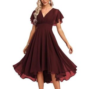 Chiffon bruidsmeisjesjurken voor dames, korte avondjurken, cocktailjurken, grote maten, Bordeaux, 32