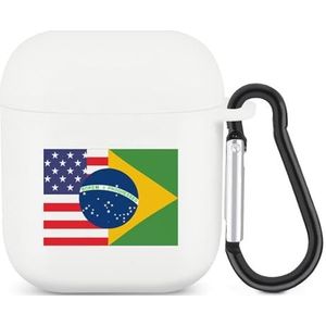 Brazilië VS Vriendschap Vlag Leuke Case Voor AirPods 2&1 Schokbestendige Beschermende Hoofdtelefoon Gevallen Cover Met Sleutelhanger Voor Mannen Vrouwen