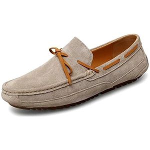 Loafers for heren leren bootschoenen met ronde neus, platte hak, lichtgewicht antislip, feestmode, instapper (Color : Khaki, Size : 44.5 EU)