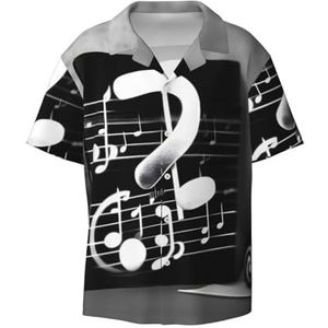 EdWal Zwart Wit Muziek Opmerking Print Heren Korte Mouw Button Down Shirts Casual Losse Fit Zomer Strand Shirts Heren Jurk Shirts, Zwart, XXL