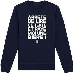 Sweatshirt Paye Moi Un Bier, uniseks, bedrukt in Frankrijk, 100% biologisch katoen, cadeau voor verjaardag, Apéro humor, origineel grappig, Marineblauw, L/Tall
