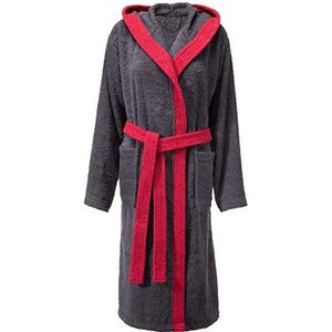 CelinaTex Badjas voor dames en heren met capuchon of bies, van katoen, badstof, in de maat S - XXL, Antraciet Bordeaux dames snit, M