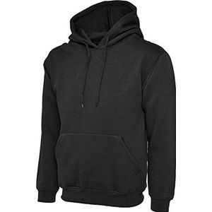 Uneek Heren Klassieke Plain Pullover Hooded Sweatshirt Hoodie Sweater (22 Kleuren), Zwart, M