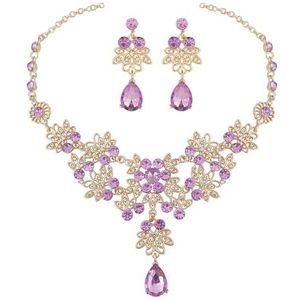 Luxe Crystal Rhinestone Sieraden Set Voor Vrouwen Bloem Choker Ketting Oorbellen Set Trouwjurk Sieraden, kristal, Witte diamant
