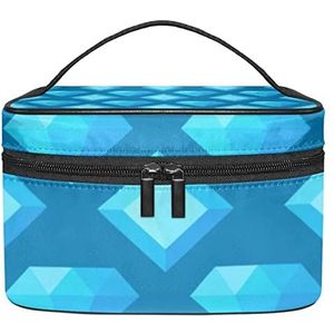 Kleurrijke Dieren Patroon Make-up Tas voor Vrouwen Meisjes Cosmetische Tassen met Handvat Reizen Make-up Organizer Tas, Diamanten blauwe tinten patroon, 8.9x5.9x5.4 Inches, Make-up zakje