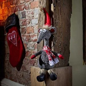 Marco Paul Super Knaagdier Kerstrat - Vrijstaande Zachte Pluche Festival Accessoires Rat Ornament - Kerstman Stijl Dier Beeldje voor Kerst Muizen Decoratie, Xmas Giant Grote Indoor Rat Decor