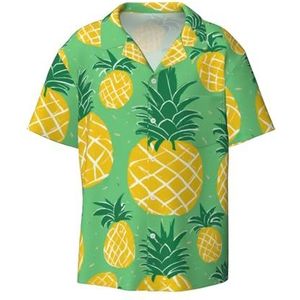 OdDdot Gouden Ananas Achtergrond Print Mannen Button Down Shirt Korte Mouw Casual Shirt Voor Mannen Zomer Business Casual Jurk Shirt, Zwart, XL