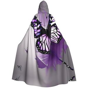 FRGMNT Mooie paarse vlinder kunstprint unisex volledige lengte capuchon mantel feestmantel, perfect voor carnaval carnaval cosplay