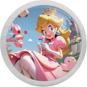 voor Princess Peach Glow-in-The-Dark ronde ladetrekkers 4 stuks met schroeven, kast, kledingkast, dressoirknoppen - fluorescerende kasthandgrepen en deurgrepen voor meubeldecoratie