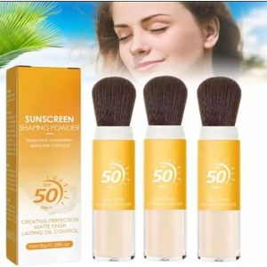 Mineral Translucent Sunscreen Setting Powder with Brush, Daily SPF 50 Sunscreen Setting Powder, Oil Control Natural Matte Finish, Lasting Lightweight Breathable, All Skin (3 PCS)
