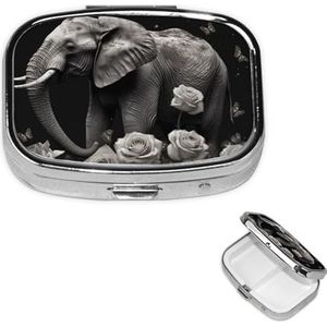 Pillendoosje Reizen Pillendoos met 2 Compartimenten Kleine Pillenetui voor Portemonnee & Pocket Draagbare Geneeskunde Organizer Olifant en Vlinder Leuke Ronde Pillencontainer voor Vitaminen Medicatie
