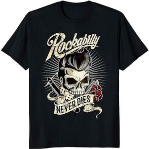 Men's Rockabilly Skull Hipster T-Shirt overhemden(Small)