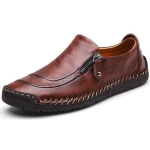 SFSSWSRYDF Heren Loafers Comfortabele Slip-on Oxfords Lederen Schoen Flats Ademende Rijsschoenen Moccasin Wandelschoenen,Red brown,38 EU