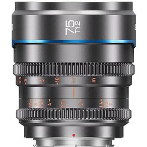 SIRUI Night Walker 75mm Handmatige Focus Cine-Lens (S35 Frame), T1.2 Groot Diafragma S35 Frame Prime-lens E-Mount, voor Sony FX30, ZV-E10, A6500, A6600, Grijs