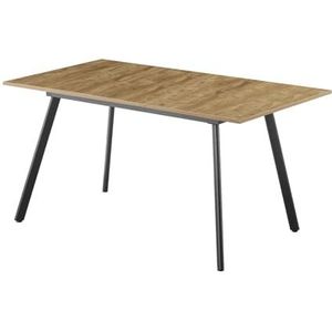B&D home eettafel MARA, uitschuifbaar 120-160x80 cm 4-6 persoons keukentafel houten tafel met metalen frame voor eetkamer, keuken, Scandinavisch modern design, Wildeiken look, 11201-EIWL