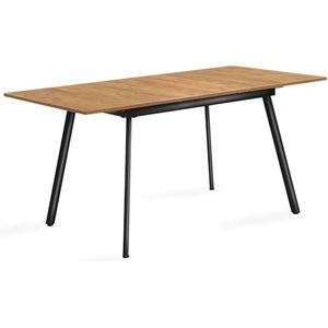 B&D home eettafel SVANTJE | uitschuifbaar 120-160x80 cm 4-6 personen Keukentafel houten tafel met metalen frame voor eetkamer, keuken | Scandinavisch modern design | wilde eik-look, 11201-EIWL