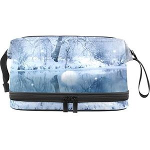 Multifunctionele opslag reizen cosmetische tas met handvat,Mooi wit sneeuwlandschap,Grote capaciteit reizen cosmetische tas, Meerkleurig, 27x15x14 cm/10.6x5.9x5.5 in