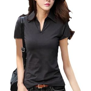 Vrouwen Zomer T- Shirt Vrouwen Korte Mouw Solid Slim Polos Shirts Tops Vrouwen Mode Plus Size Polo's Shirts, Donkergrijs, L